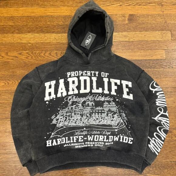 (S) Hardlife University Hoodie (Washed Black) - Picture 1 of 6